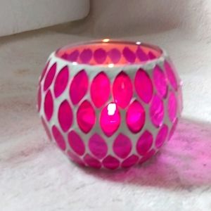 Gorgeous hot pink mosaic tea light candle holder. NWT!